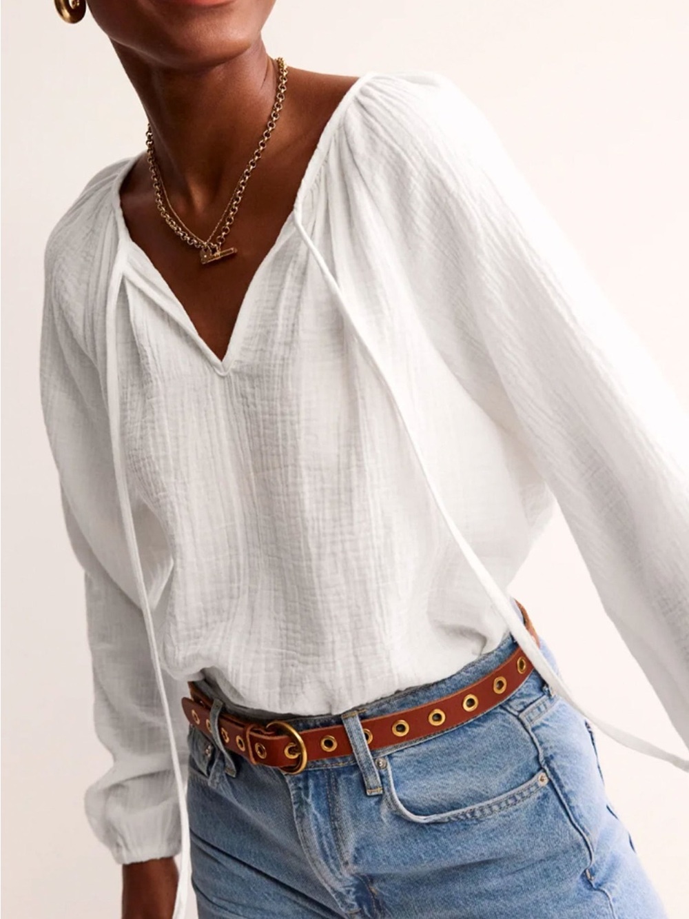 BODEN White Serena Doublecloth Blouse Size 2